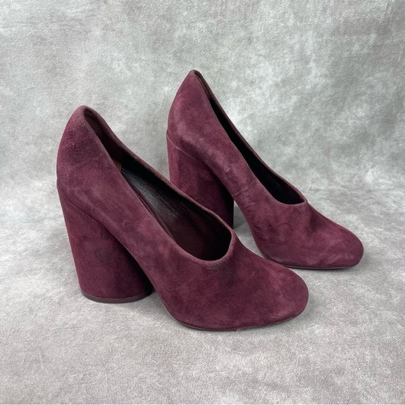 Tory Burch Lucia Suede Chunky Heels In Fig Maroon Women's Size 5 - Picture 2 of 11
